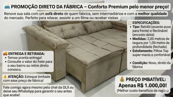 Sofá direto da fábrica