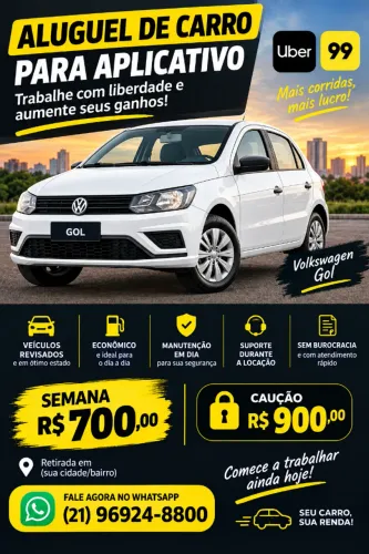 ALUGUEL DE VW GOL PARA APLICATIVO - UBER E 99!
