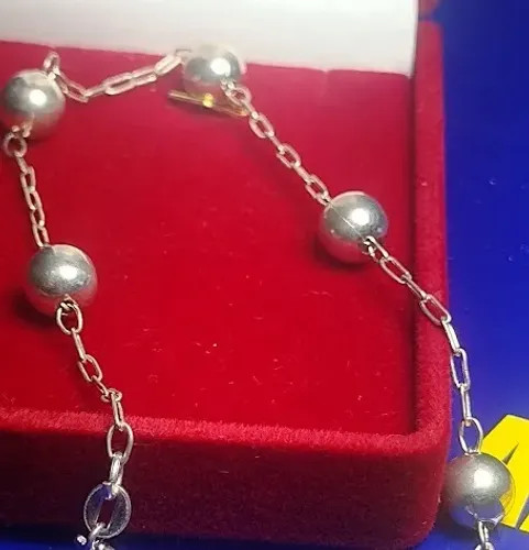 Pulseira Bola Prata 950 Bolas 7 mm Peso 4.40 Gramas 19 cm