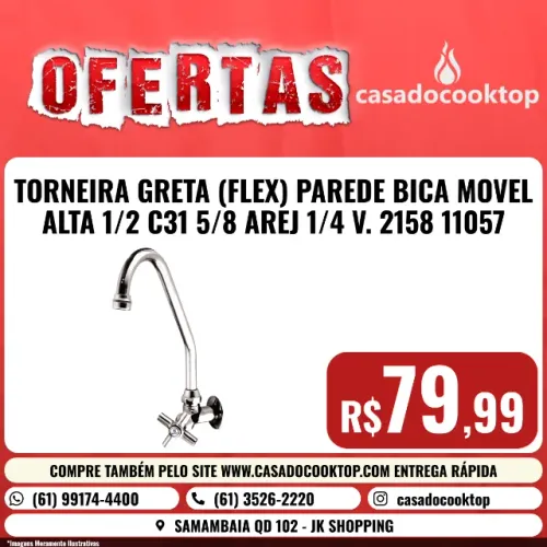 TORNEIRA GRETA (FLEX) PAREDE BICA MOVEL ALTA 1/2 C31 5/8 AREJ 1/4 V. 2158 11057