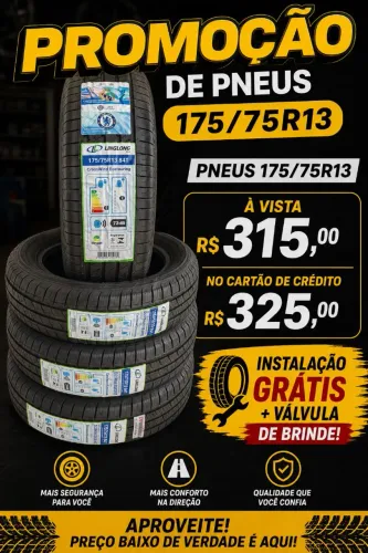 Promoção de pneus novos com estálação grátis