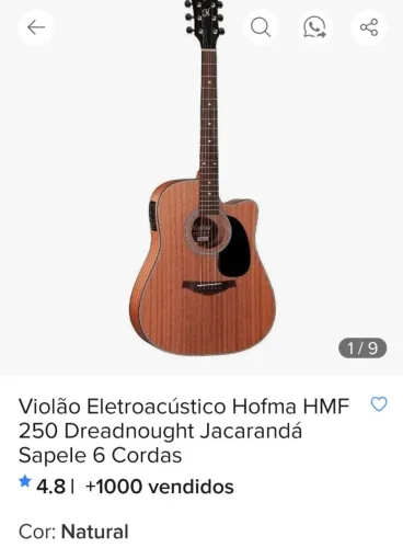 Violão Eletroacustico Hofma HMF 250 Dreadnought Jacarandá Sapele 6 Cordas