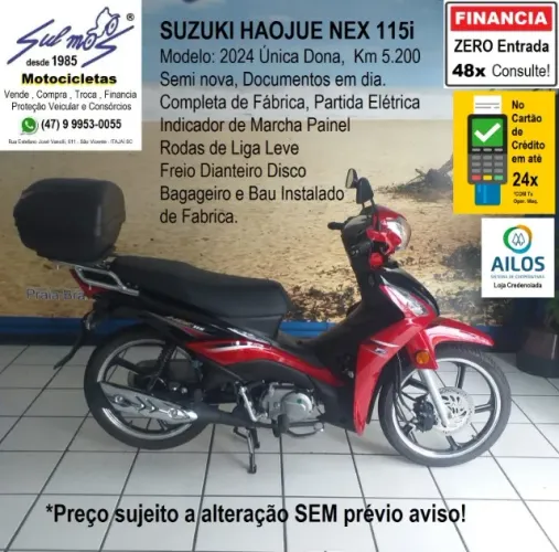 Suzuki Haojue NEX 115 Fi 2024 # Única Dona, Km 5.079 # Financia até 48x. Consulte!