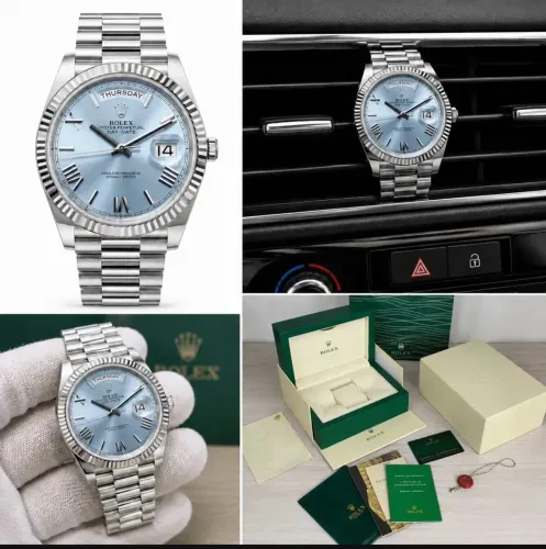 Relógio Daydate Pulseira Presidente Fundo Azul Automático Premium novo na cx original