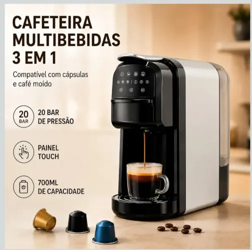Cafeteira Elétrica Automática 3 em 1 Multibebidas Compativel Capsulas do Mercado