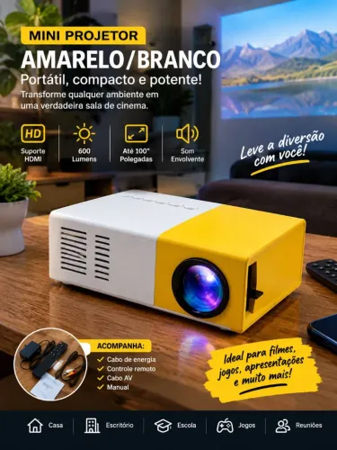 Mini projetor portátil,led 1080 o com saída HDMI - 600 lumens