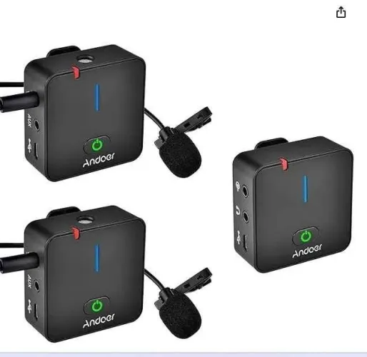 Microfone Sem Fio Andoer Lapela Duplo + 2 Lapelas Extra