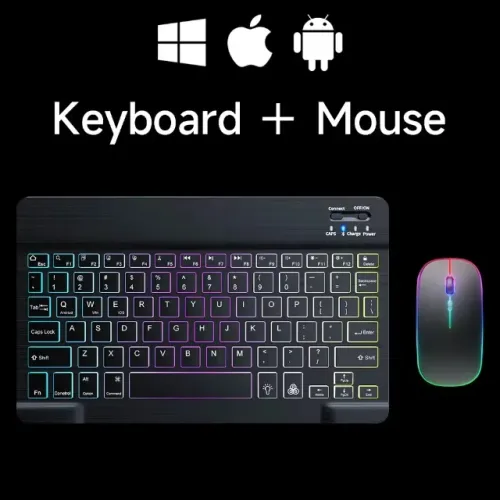 Conjunto Teclado e Mouse RGB para Tableth Celular Computador Ipad 