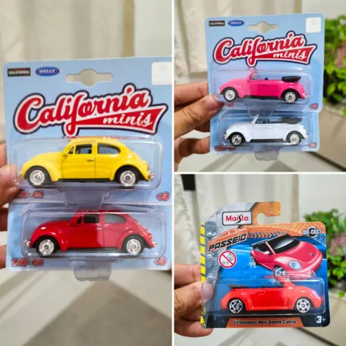 Kit 5 Fuscas 1/64 Maisto e Califórnia Minis (escala Hot Wheels)