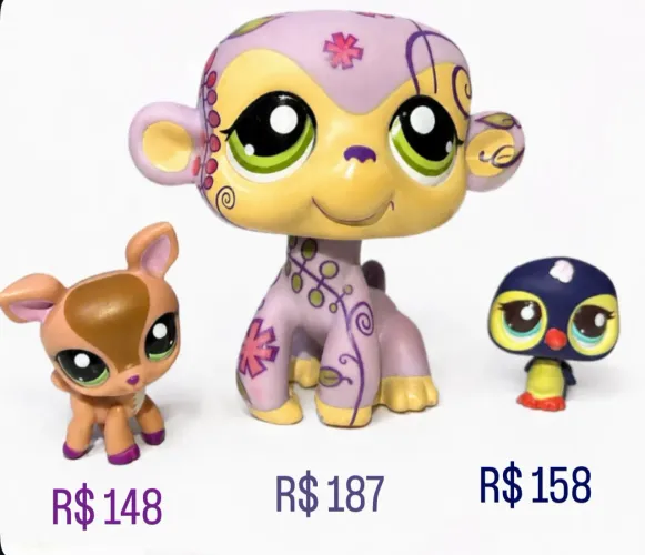 Littlest Pet shop cervo, macaco jumbo, pinguim mamãe e bebê.
