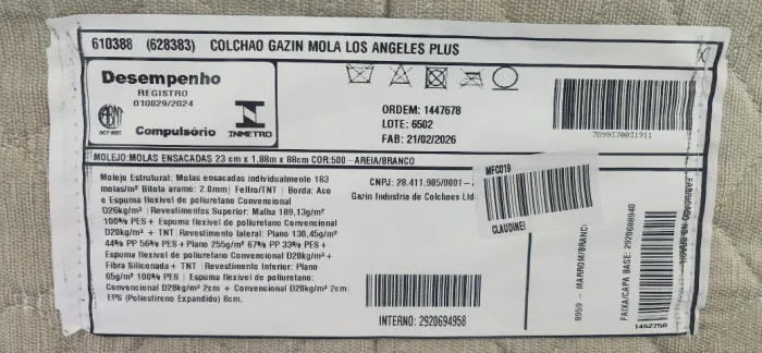 Colchão Gazin Los Angeles Plus Solteiro 88x188 Molas Ensacadas