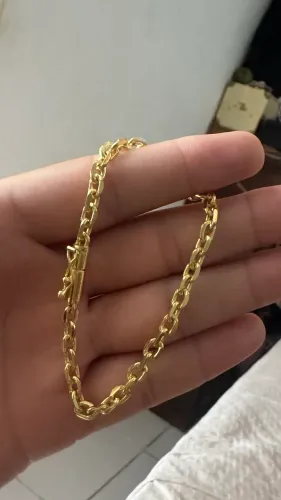 ? Pulseira Cadeado 5mm Masculina Banhada a Ouro 21cm