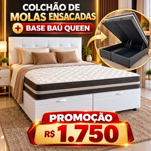 Baú Queen + Colchão molas ensacadas Queen Seze Novo direito da Fábrica