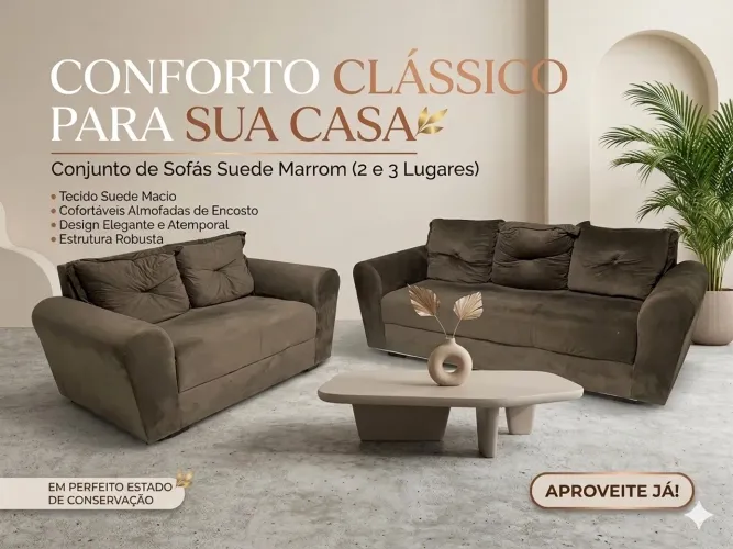 ? Jogo de Sofás 2 e 3 Lugares Suede Marrom - Conforto e Elegância para sua Sala!