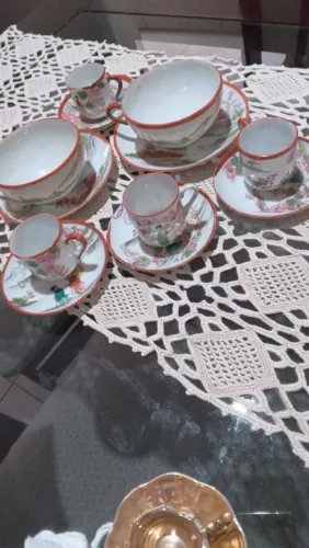 ? Raridade: Jogo de Chá e Café Porcelana Japonesa Casca de Ovo - 12 Peças
