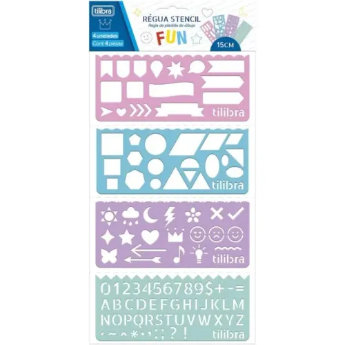 Régua Stencil Fun - Blister Com 4 Unidades - Tilibra