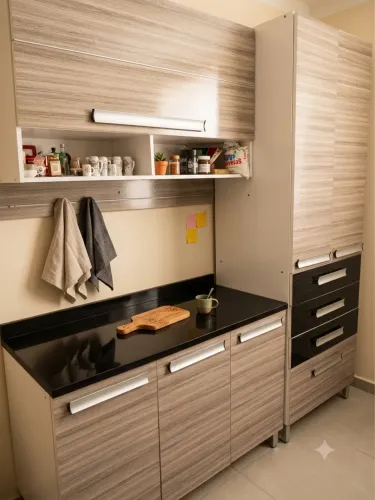 Armário de cozinha usado preto e branco