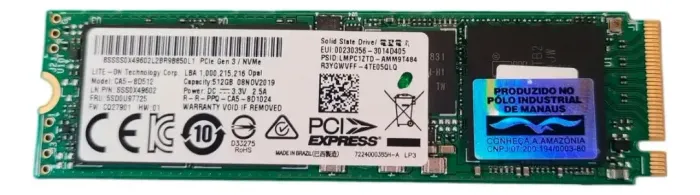 Flash Nvme Gen3 512gb M.2 2280 Lite-on Ca5-8d512 saúde 97%