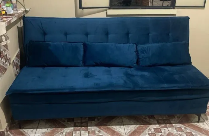 Sofá Cama Ortobom 3L Veludo Azul Marinho