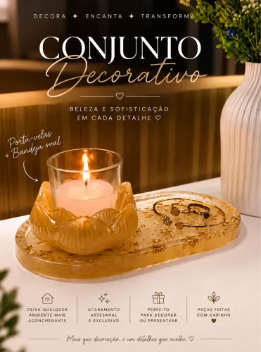 Conjunto Decorativo: Porta velas + Bandeja oval