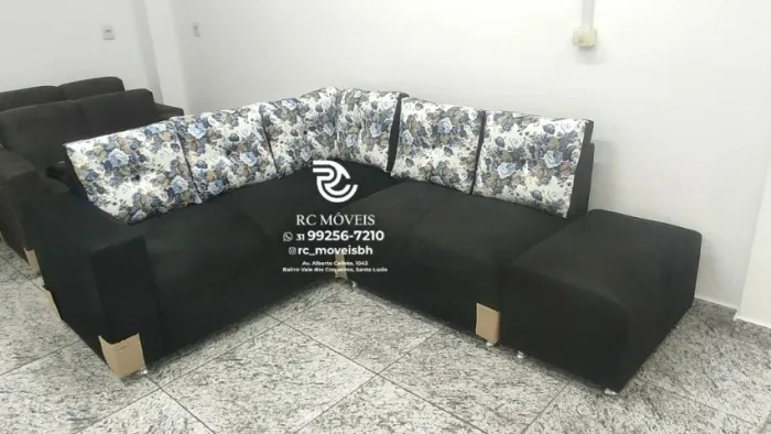 Sofá de Canto com Puff Material suede D33 Confortável Direto da Fábrica - Melhor Preco