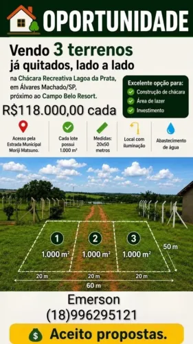 Chácara para Venda em Álvares Machado, Chácara Lagoa da Prata