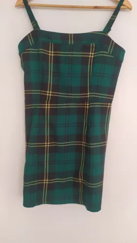 Vestido xadrez com alça ajustável e zíper Tam M 