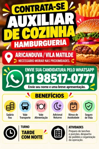 Auxiliar de Cozinha - Aricanduva / Vila Matilde<br>