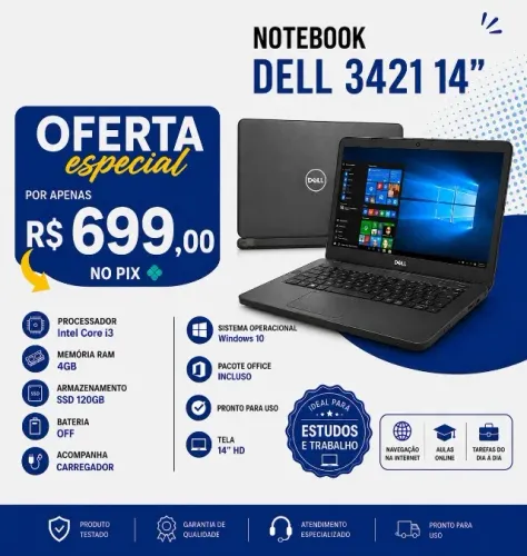 notebook dell core i3 ssd 120gb pronto para uso