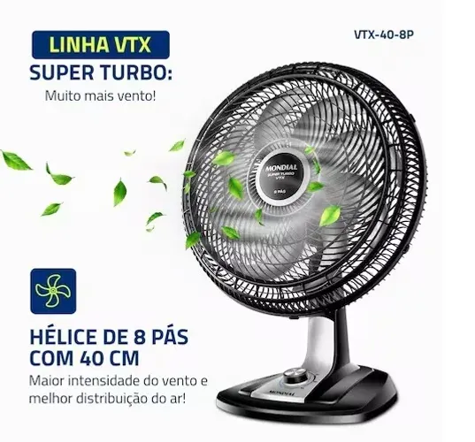Ventilador de Mesa Mondial Super Turbo VTX-40-8P 40cm 8 Pás Preto 127V