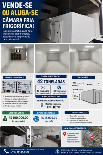 VENDE-SE OU ALUGA-SE CÂMARA FRIA FRIGORÍFICA 