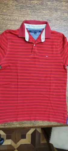 Camisa Polo Tommy Hilfiger Original Vermelha Listrada Masculina Tam G