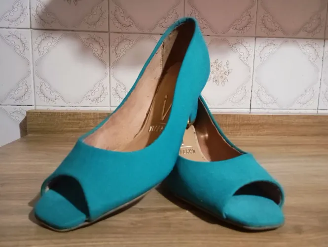 Scarpin Vizzano Peep Toe Turquesa Salto Bloco Nº 36 Original - Usado