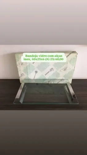 Bandeja vidro alça inox 