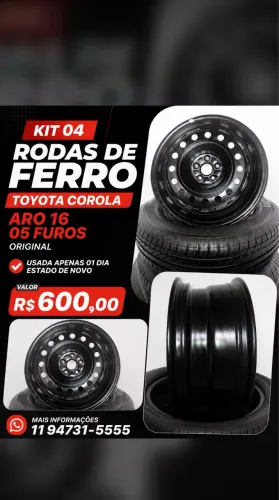KIT 4 RODAS DE FERRO ARO16 ORIGINAL TOYOTA COROLLA