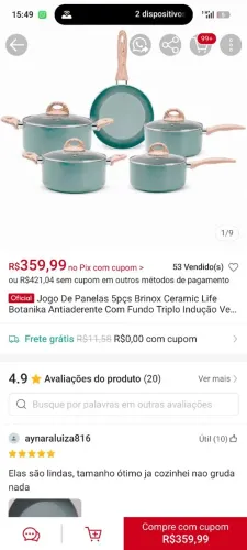 Jogo panela brindox cerâmica 