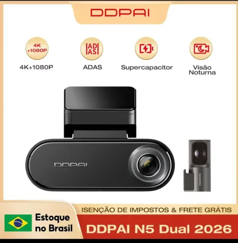  Câmera veicular para carro DDPAI N5 DUAL 2026, visão noturna 4K HDR + 1080P 