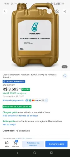 Óleo compressor parafuso