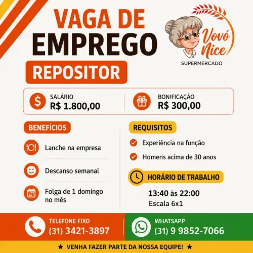 VAGA PARA REPOSITOR MERCADORIAS 