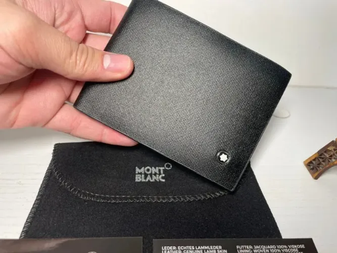 CARTEIRA MASCULINA MONTBLANC COURO GENUINO PRETO TEXTURIZADO ITALY AAA