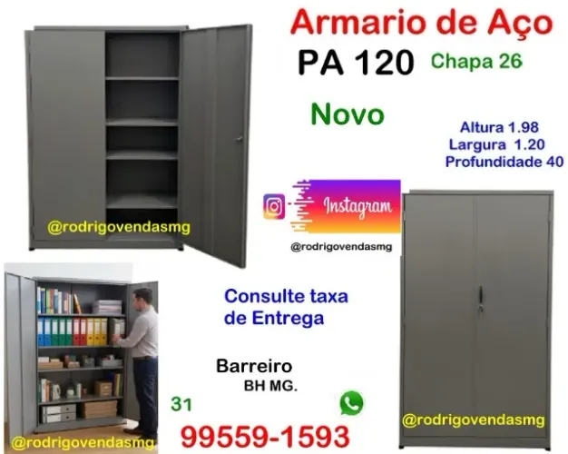 Armário de aço PA 120 multiuso Industria Comercio Loja Roupas Fabrica Escola auto casa