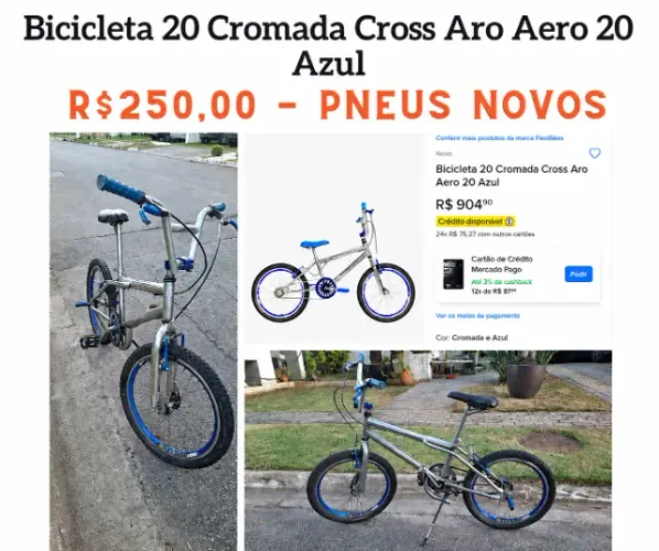 Bicleta Aro 20 BMX - Cromada Cross Aero Azul - Usada