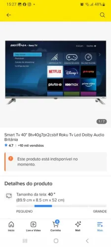 Smart tv 40 tv 40g70/pr2csblf Roku tv LED dolbyaudio Britânia