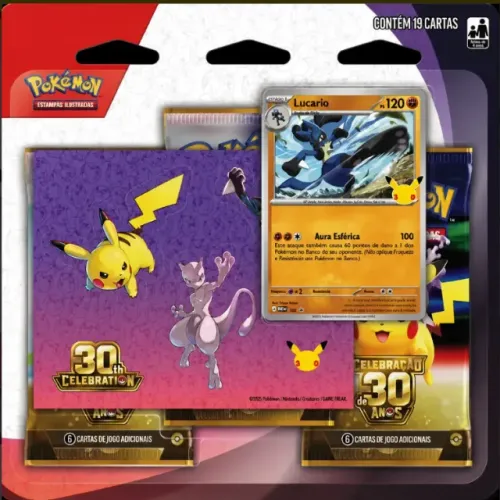 Blister Triplo Pokémon 30 Anos Com Adesivo Lucario Copag Novo Blister Triplo Pokémon 30 A