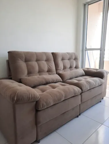 Sofá 4 lugares retrátil reclinável suede veludo