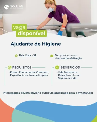 OPORTUNIDADE DE EMPREGO | AJUDANTE DE HIGIENE HOSPITALAR 