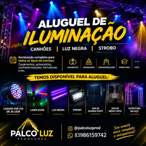 Aluguel de iluminação - canhões, luz negra, strobo