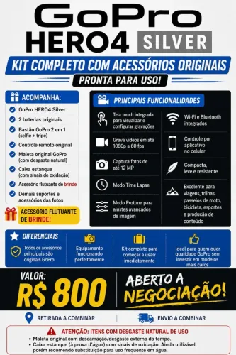 KIT COMPLETO MÁQUINA GO PRO HERO SILVER 4
