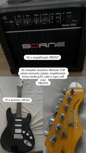 Kit completo Guitarra Michael STM séries tamanho a dulto, amplificador borne strike g30