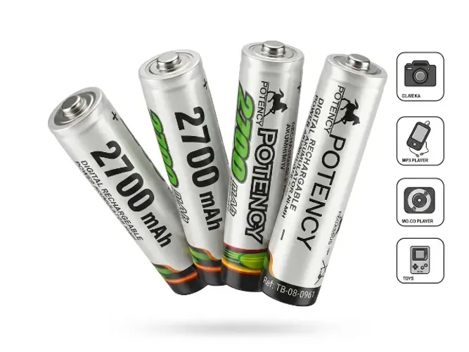 ? Blister com 4 Pilhas Recarregáveis AAA Potency 2700mAh - Alta Durabilidade